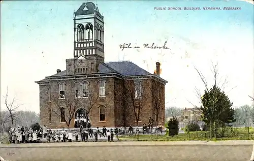 Ak Nehawha Nebraska USA, öffentliches Schulgebäude