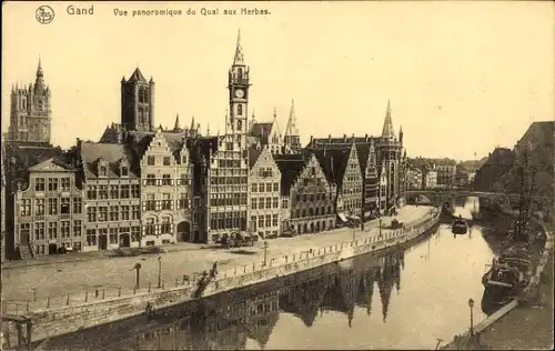 Ak Gent Gent Ostflandern, Panoramablick vom Quai aux Herbes