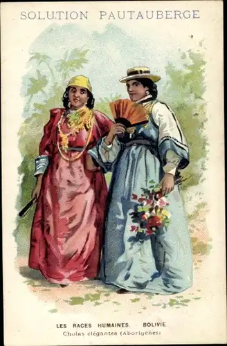 Ak Bolivien, Ureinwohner in eleganten Kleidern, Solution Pautauberge