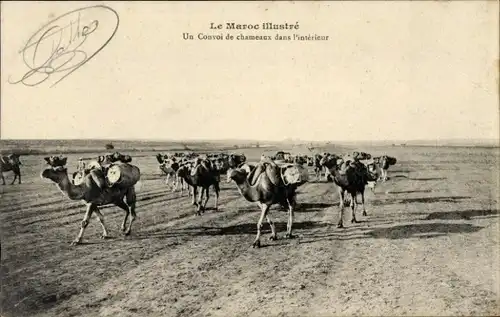 Ak Marokko, Ein Kamelkonvoi in Pinterieur