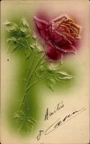 Präge Ak Rote Rose, Blühende Blume