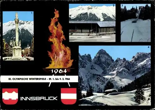 Ak Innsbruck in Tirol, Wappen, Olympische Winterspiele 1964, Olympia-Eisstadion, Sprungschanze