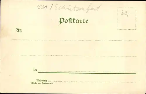 Litho Schützenfest, Schütze, Schießscheibe, Besucher, Sieger, Blumenkranz