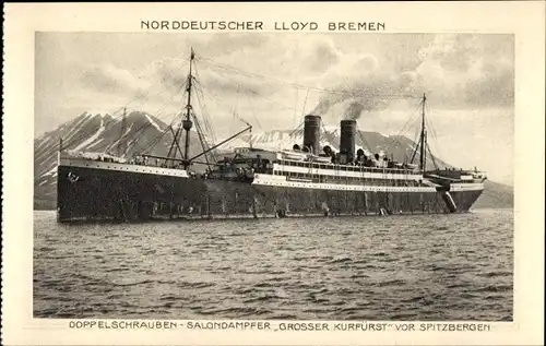 Ak Norddeutscher Lloyd Bremen, Doppelschrauben-Salondampfer Großer Kurfürst vor Spitzbergen