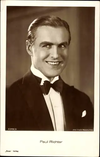 Ak Schauspieler Paul Richter, Portrait, Fliege, Ross 3348/3, Autogramm