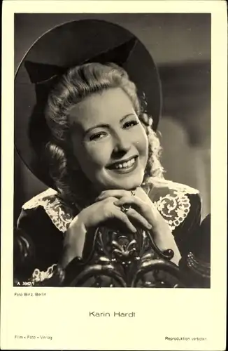 Ak Schauspielerin Karin Hardt, Portrait, Hut, Autogramm