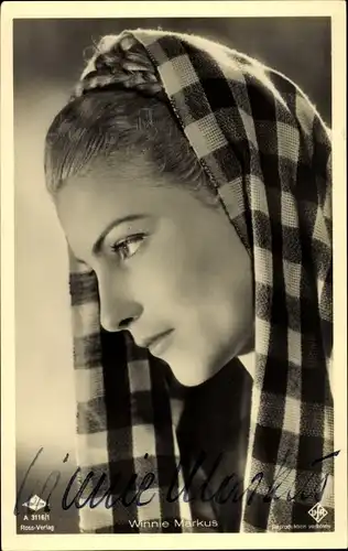 Ak Schauspielerin Winnie Markus, Portrait Ross Verlag A 3116/1, Autogramm