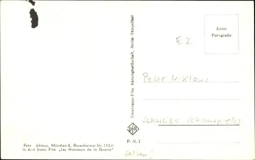 Ak Schauspieler Peter Nikolaus, Portrait, Les Honneurs de la Guerre, Autogramm