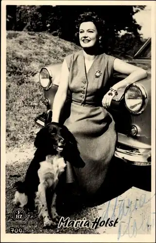 Ak Schauspielerin Maria Holst, Portrait, Automobil, Hund, Autogramm