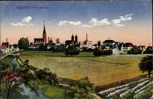 Ak Oggersheim Ludwigshafen am Rhein Rheinland Pfalz, Blick auf den Ort