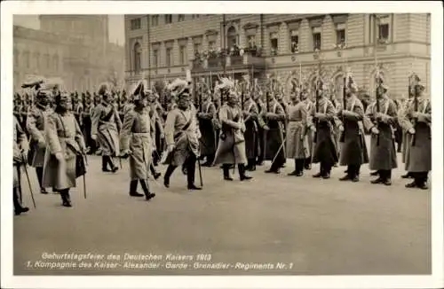 Ak Geburtstagsfeier Kaiser Wilhelm II. 1913, 1. Komp. Kaiser Alexander Garde Grenadier Regt. 1