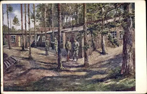 Künstler Ak Hofacker, E. F., Bataillonskommando, Gefechtsstand im Feld, 1. WK