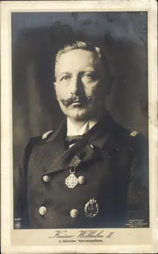 Ak Kaiser Wilhelm II in dänischer Admiralsuniform, Orden