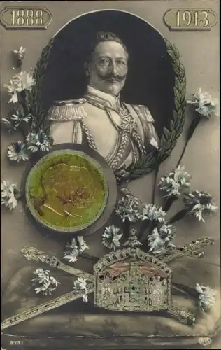 Präge Ak Kaiser Wilhelm II. in Uniform, Regierungsjubiläum 1888-1913
