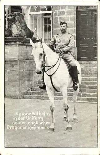 Ak Kaiser Wilhelm II. in der Uniform seines englischen Dragoner Regiments, Pferd