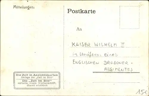 Ak Kaiser Wilhelm II. in der Uniform seines englischen Dragoner Regiments, Pferd