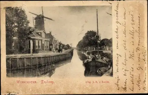 Ak Winschoten Groningen Niederlande, Trekweg, Windmühle