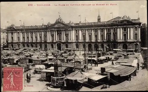 Ak Toulouse Haute Garonne, Place du Capitole, Markt