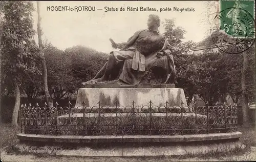 Ak Nogent le Rotrou Eure et Loir, Statue von Remi Belleau
