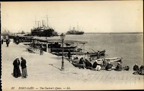Ak Port Said Ägypten, Gesamtansicht des Zollkais, Schiffe