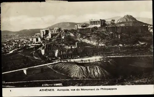 Ak Athen, Griechenland, Akropolis, Blick auf das Philopappos-Denkmal