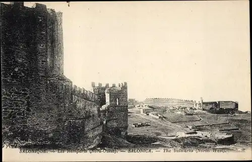 Ak Saloniki Thessaloniki Griechenland, Die Stadtmauer, Nordwesten, Festungsmauer, Zinnen