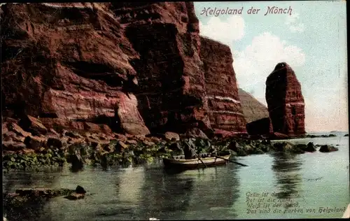 Ak Helgoland, Steilküste, der Mönch, Boot