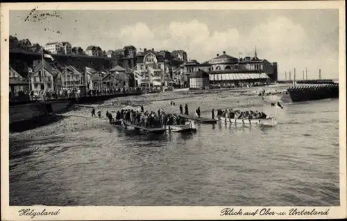 Ak Helgoland, Ober- u. Unterland, Häuser, Ruderboote, Anleger