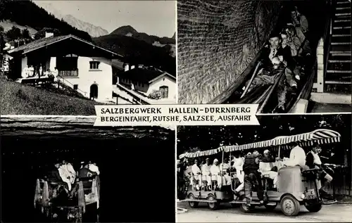 Ak Hallein Dürrnberg Salzburg, Salzbergwerk, Bergeinfahrt, Rutsche, Salzsee