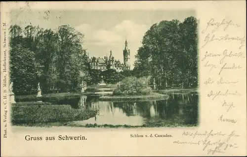 Ak Schwerin in Mecklenburg, Schloss von den Cascaden