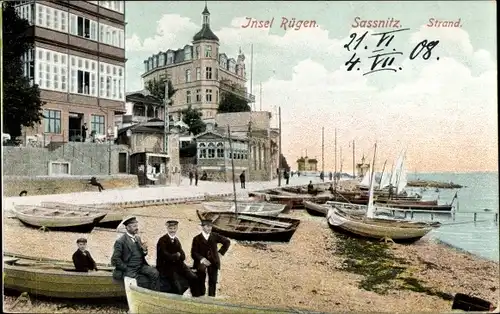Ak Sassnitz auf Rügen, Strand, Boote, Promenade
