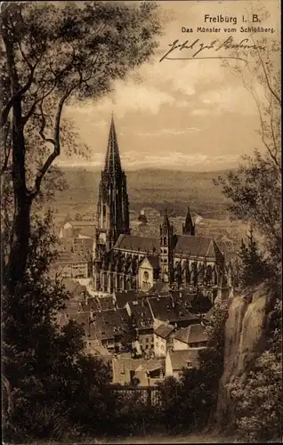 Ak Freiburg im Breisgau, Münster vom Schlossberg
