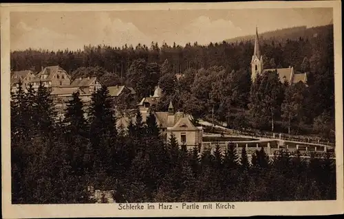 Ak Schierke Wernigerode am Harz, Panorama mit Kirche