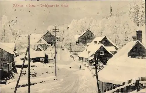 Ak Schierke Wernigerode im Harz, Dorfstraße, Winter
