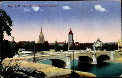 Ak Ulm an der Donau Baden Württemberg, Neue Donaubrücke, Münster