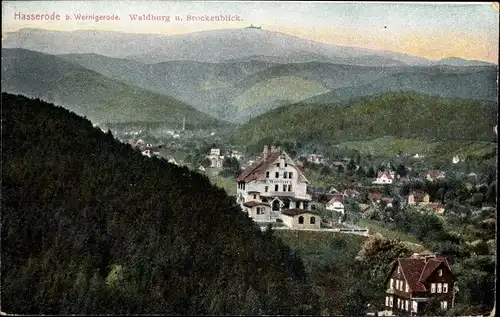 Ak Hasserode Wernigerode im Harz, Waldburg, Brockenblick