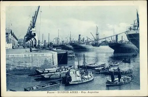 Ak Buenos Aires Argentinien, Hafen, Schiffe, Kräne