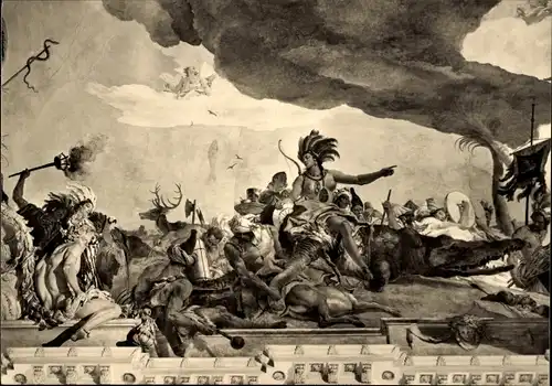 Ak Würzburg am Main Unterfranken, Residenz, Treppenhaus, Deckengemälde Amerika, G. B. Tiepolo