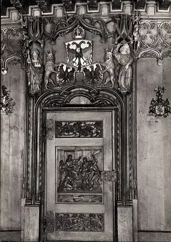 Ak Überlingen am Bodensee, Großer Ratssaal aus dem Jahr 1494, Wappen, Tür