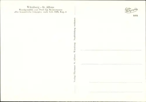 Ak Würzburg am Main Unterfranken, St. Alfons, Wandgemälde Die himmlische Liturgie von Meistermann