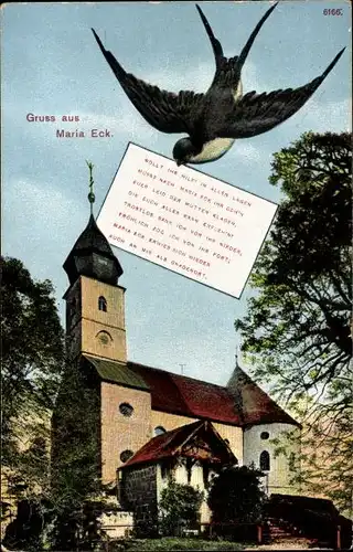 Ak Siegsdorf in Oberbayern, Kloster Maria Eck, Schwalbe, Gedicht