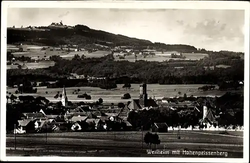 Ak Weilheim Oberbayern, Totale mit Hohenpeissenberg