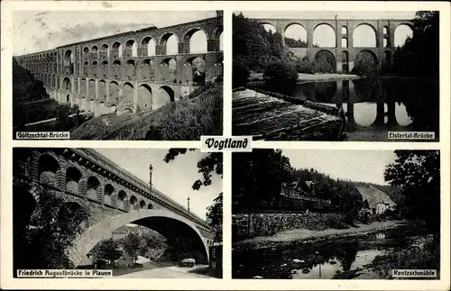 Ak Mylau Reichenbach im Vogtland, Göltzschtalbrücke, Elstertalbrücke, Rentzschmühle
