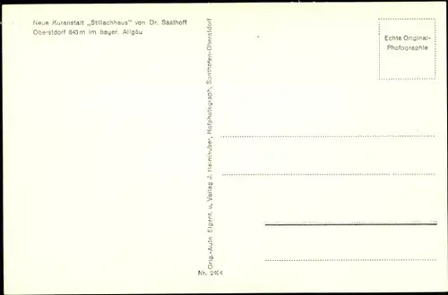 Ak Oberstdorf im Oberallgäu, neue Kuranstalt Stilllachhaus von Dr. Saathoff, Winter