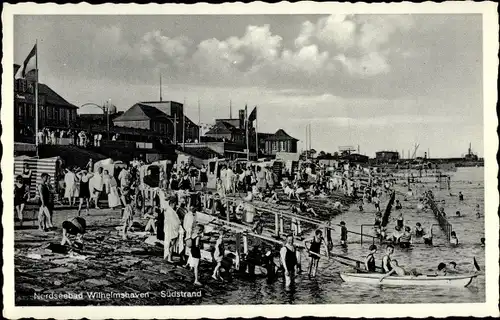 Ak Wilhelmshaven an der Nordsee, Südstrand, Strandleben, Ruderboot