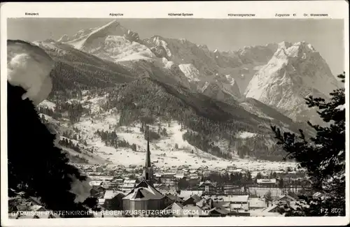 Ak Garmisch Partenkirchen in Oberbayern, Zugspitze, Panorama, Winter