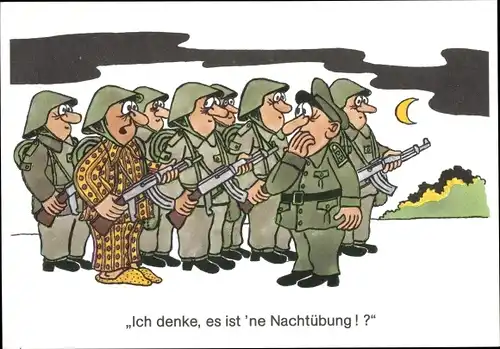 Künstler Ak Jankofsky, Heinz, Ich denke es ist ne Nachtübung, NVA Soldat im Schlafanzug