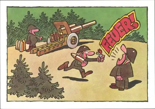 Künstler Ak Moese, Willy, NVA Soldaten, Geschütz, Feuerzeug