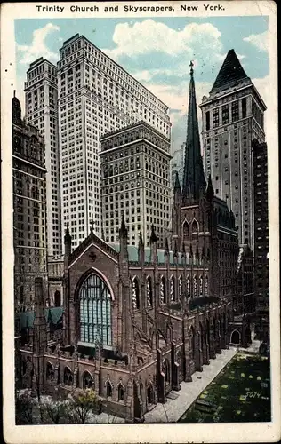 Ak New York City USA, Dreifaltigkeitskirche und Wolkenkratzer
