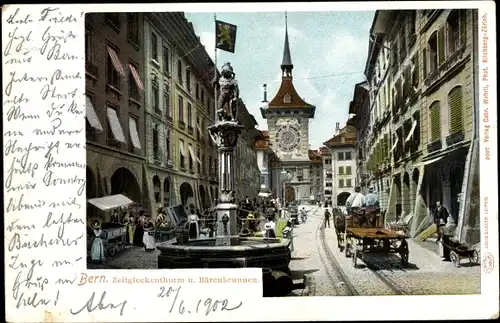 Ak Bern Stadt Schweiz, Zeitglockenturm, Bärenbrunnen